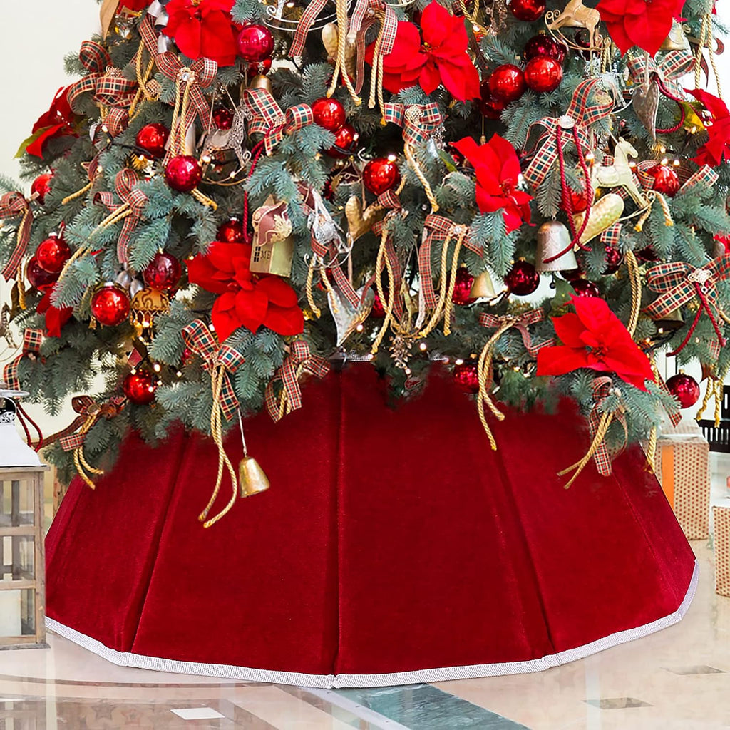 Christmas Tree Collar Red Velvet Christmas Tree Ring Foldable Xmas Trees Skirt for Artificial Trees Base Stand Cover