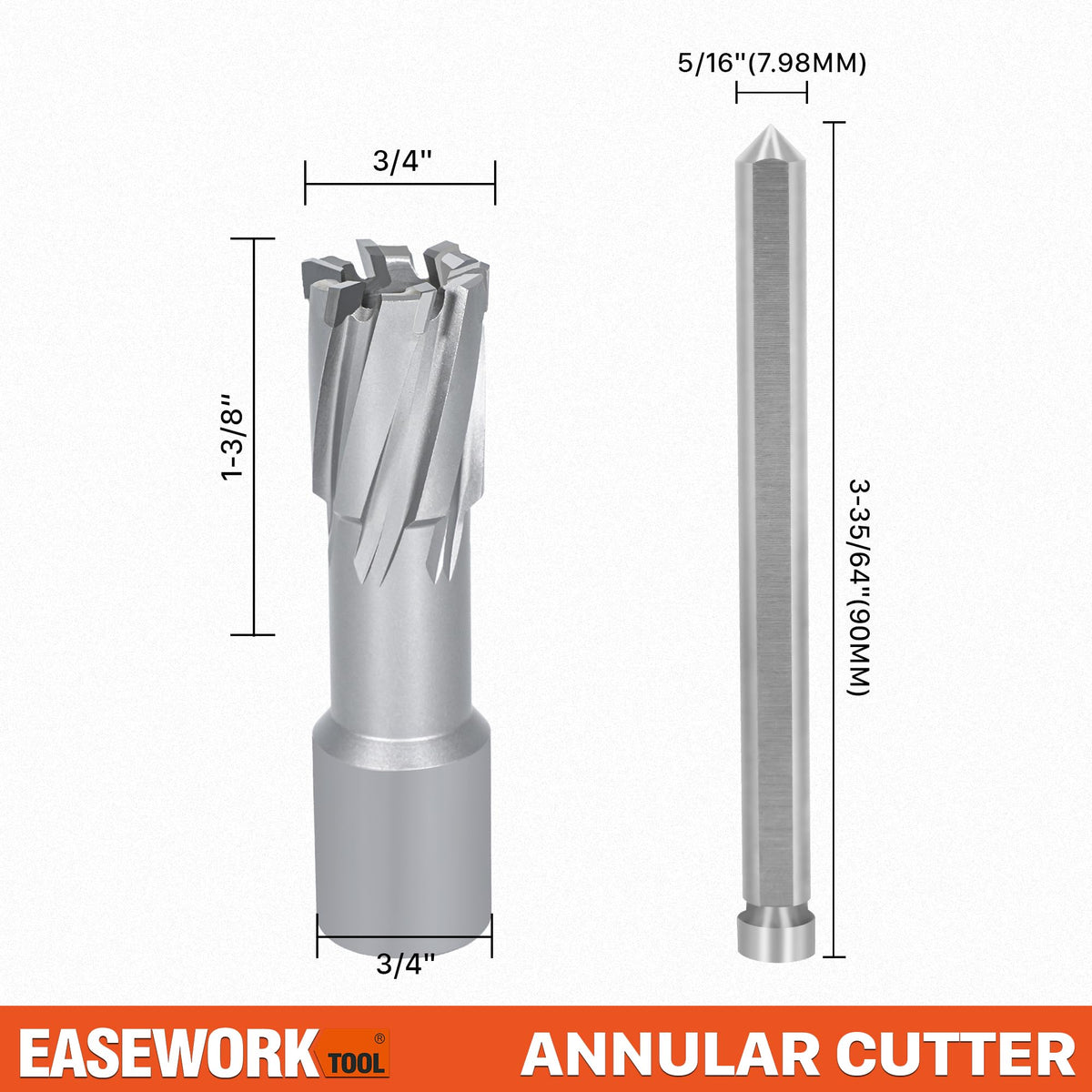 EASEWORK TOOL Carbide-Tipped Annular Cutter, 3/4" Diameter x 1-3/8" Depth