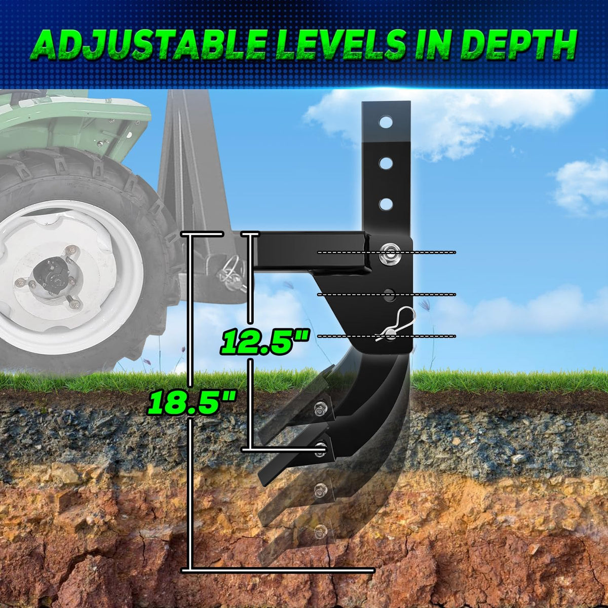 3 Point Trencher Ripper Attachment fit 2" Receivers, Hitch Mounted Ripper for Tractor Lawn Mower ATV UTV, Adjustable