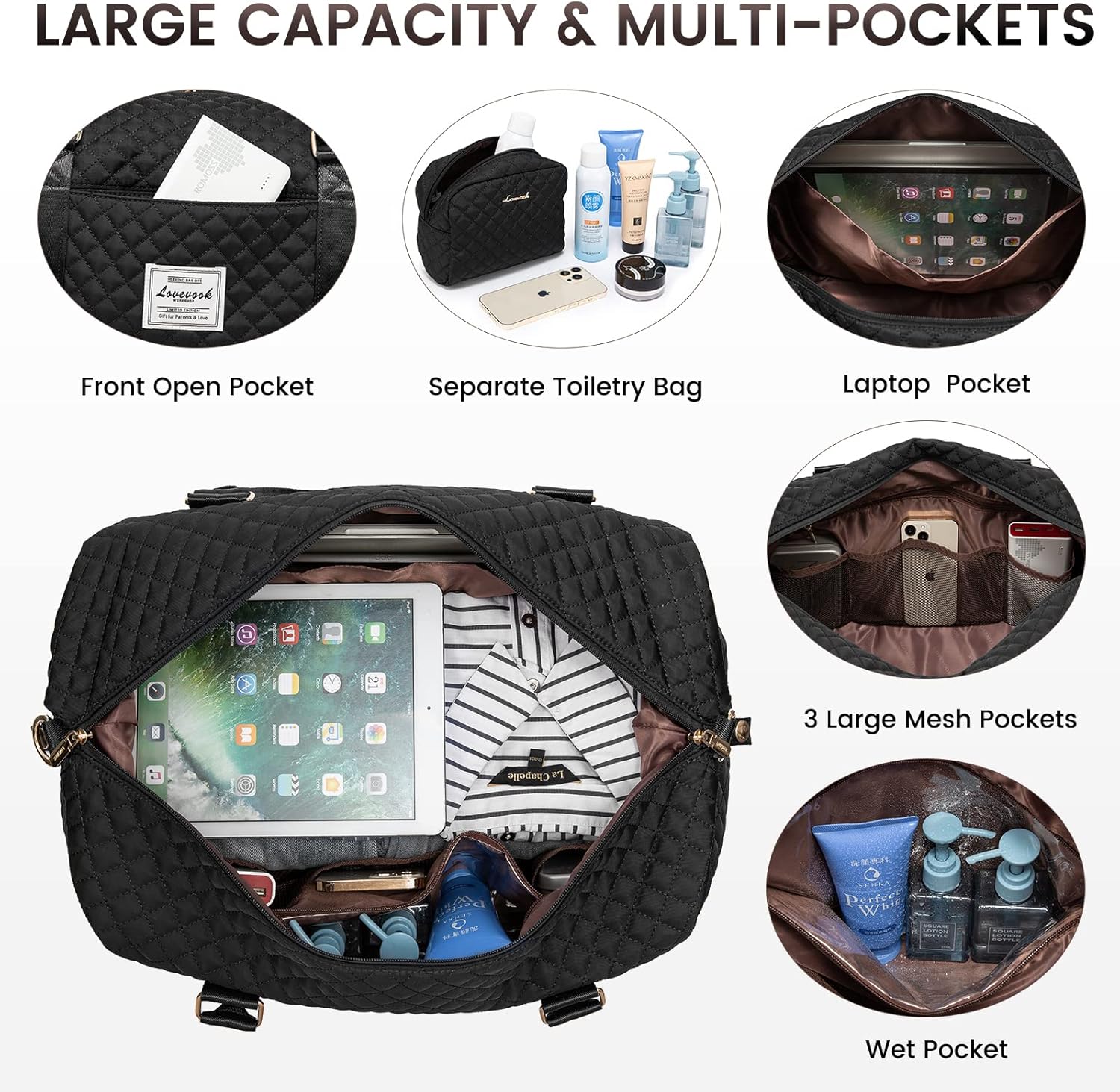 Travel Duffle Bag,Weekender Bags for Women with Shoe Compartment，Carry on Overnight Bag with Toiletry Bag,Gym Duffel