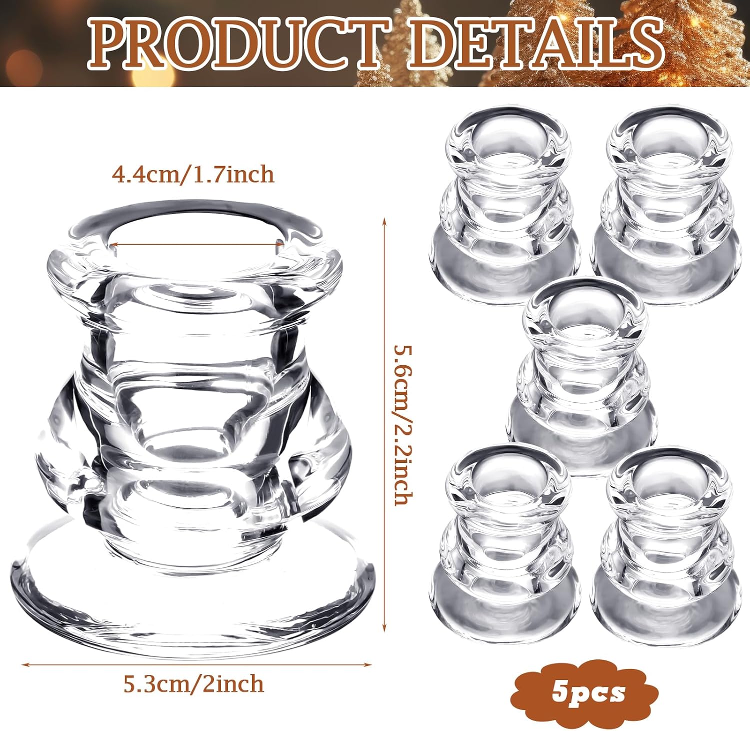 10pcs 10In Christmas Advent Candle Clear Glass Candlestick Holder Set