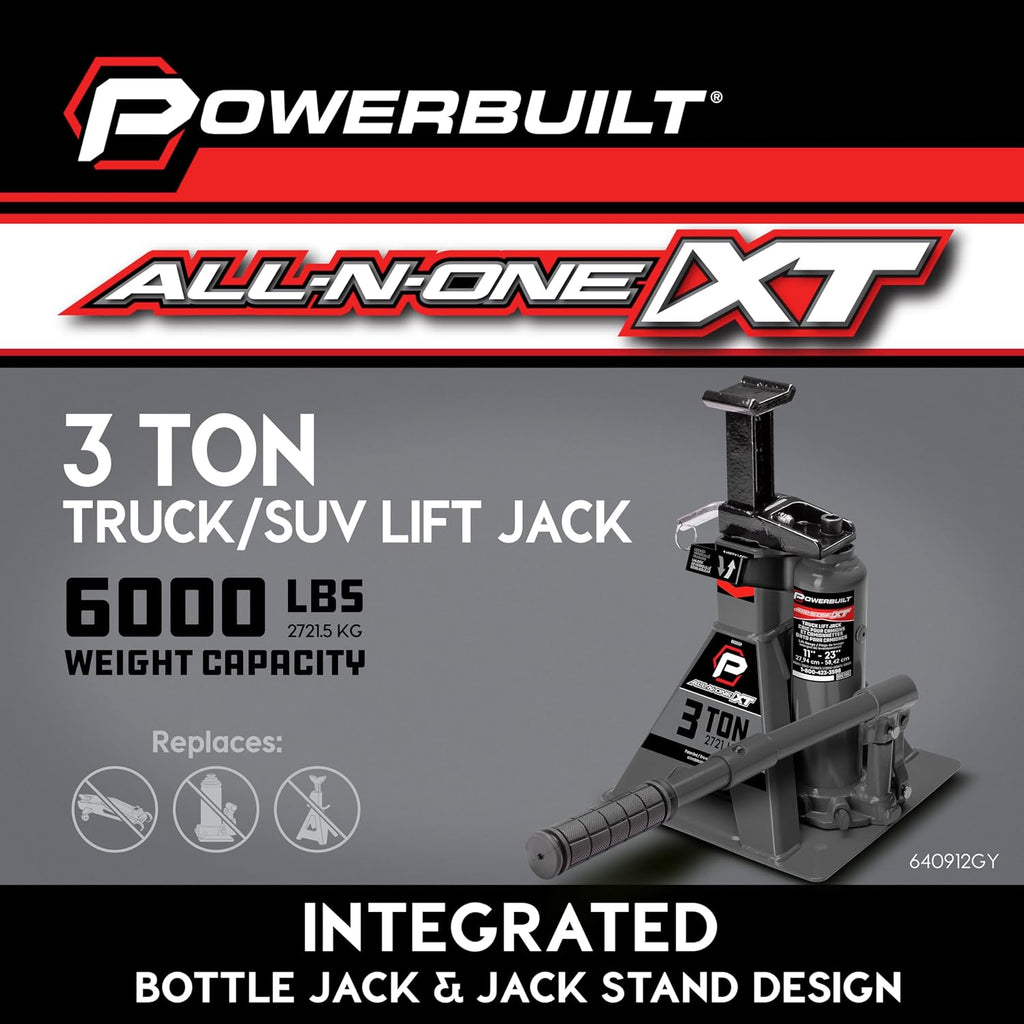3 Ton All-in-One Hydraulic Bottle Jack and Jackstand in One, Compact, Wide Base, 11-21 Inch Range, Eliminates
