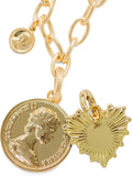 Harper Meyers Gold Medallion Necklace & Sunburst Heart Charm Bundle – Bold Statement Jewelry for Women –