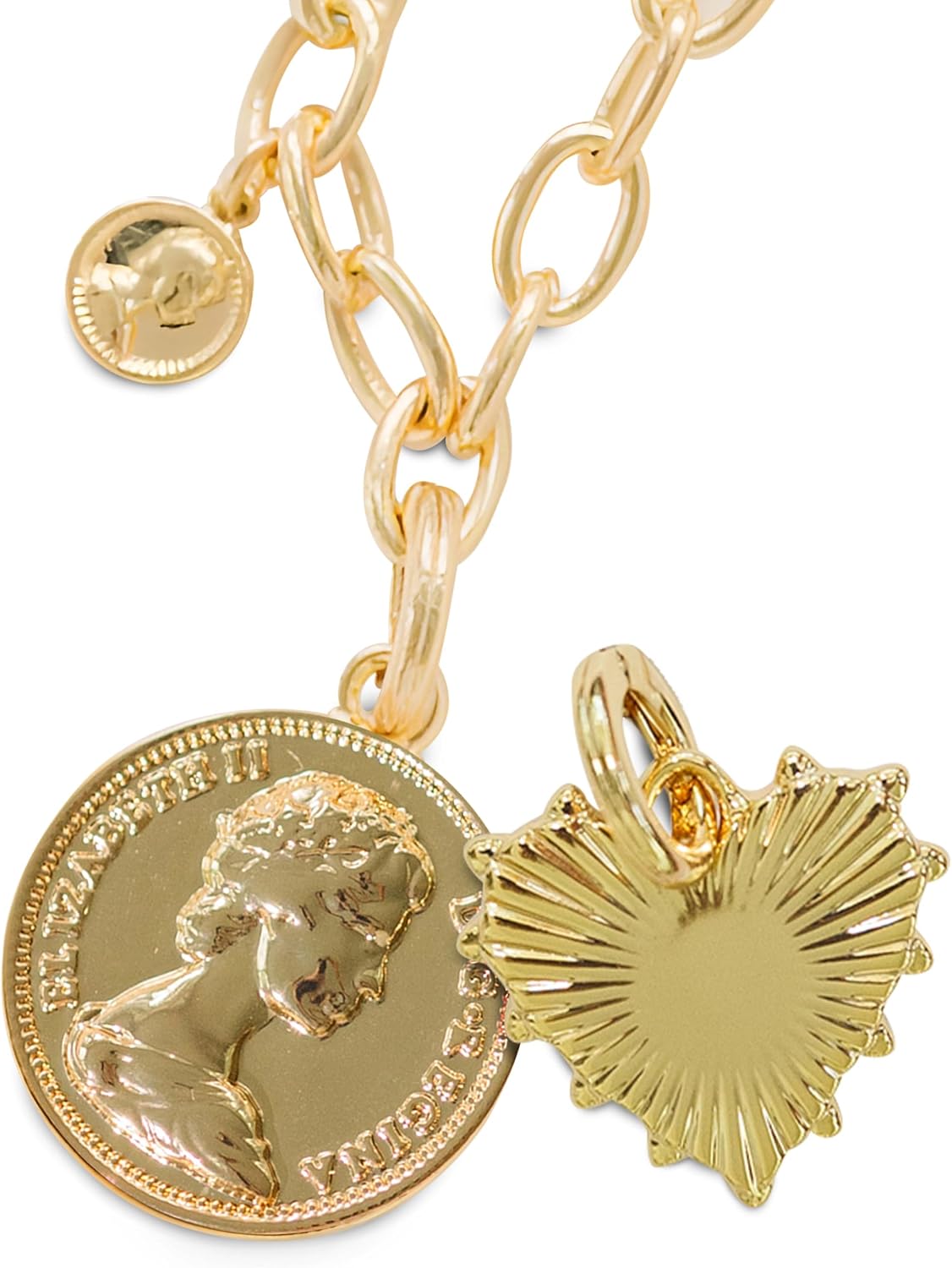 Harper Meyers Gold Medallion Necklace & Sunburst Heart Charm Bundle – Bold Statement Jewelry for Women –