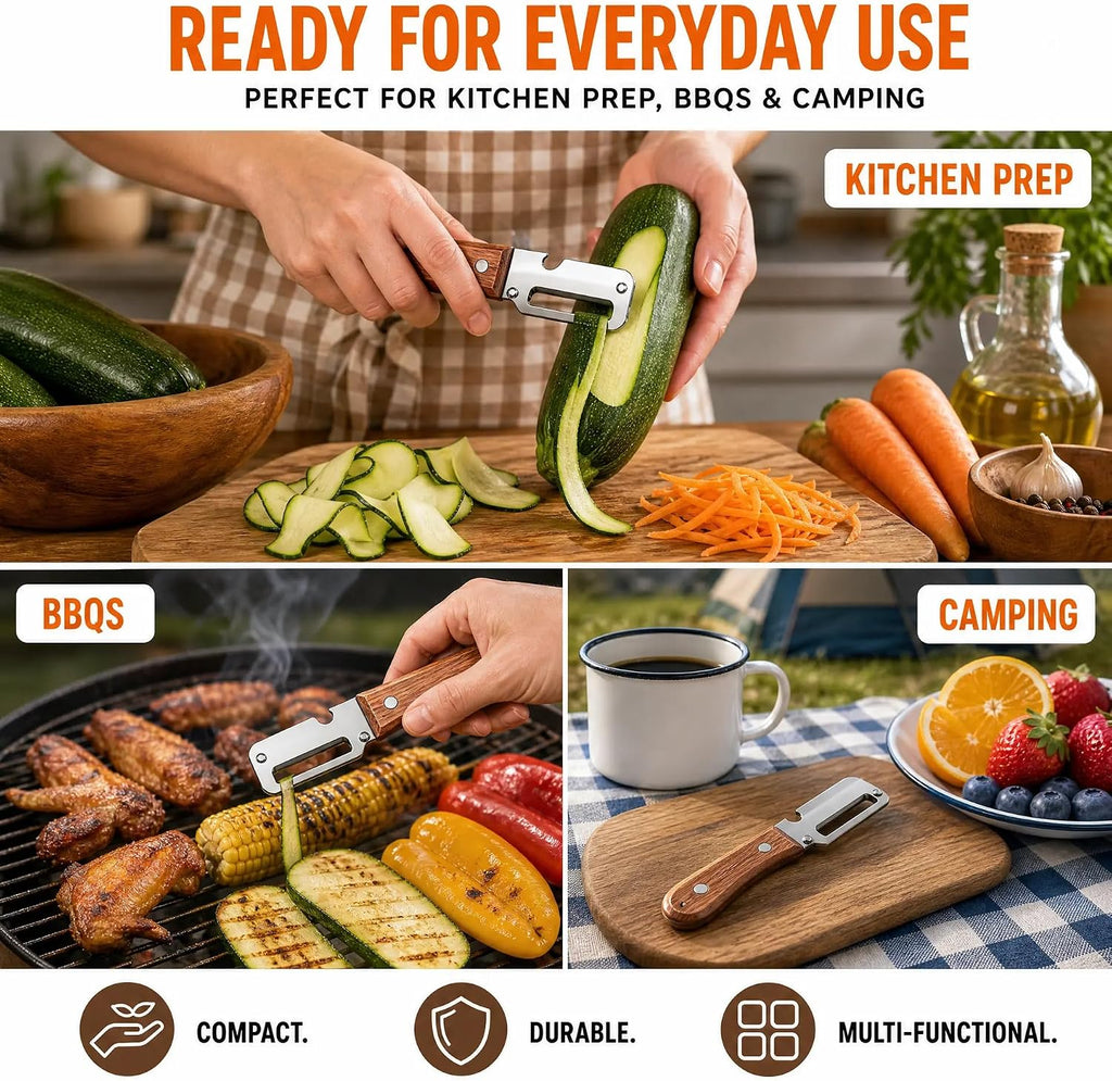 Vegetable Peeler 2 Pack, Multifunctional Stainless Steel Peeler with Wooden Handle and Bottle Opener - 2 in 1 Ultra
