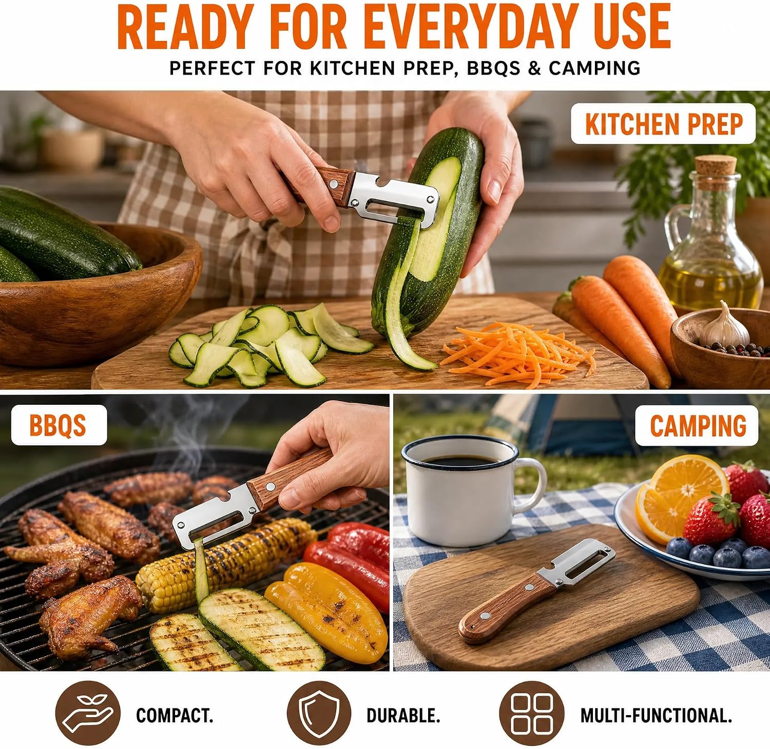 Vegetable Peeler 2 Pack, Multifunctional Stainless Steel Peeler with Wooden Handle and Bottle Opener - 2 in 1 Ultra