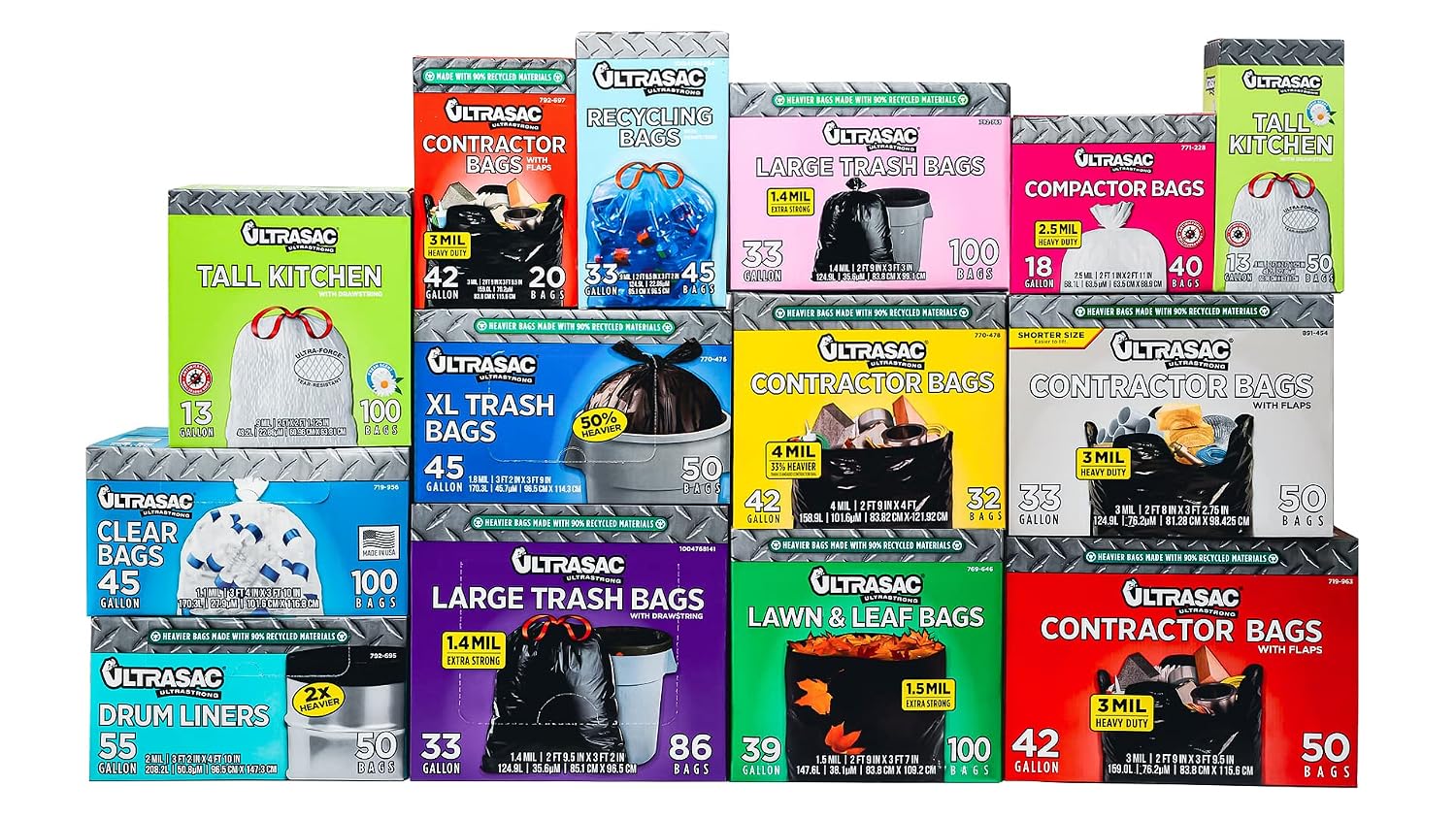 Black Heavy Duty Drawstring Trash Bags 33 Gallon, Pack of 86