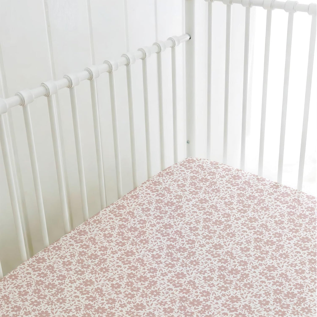 Crib Sheets Neutral - Fitted Baby Crib Sheets Bed for Girl Boy - 2 Pack Standard & Toddler Mattress (Antique Rose)