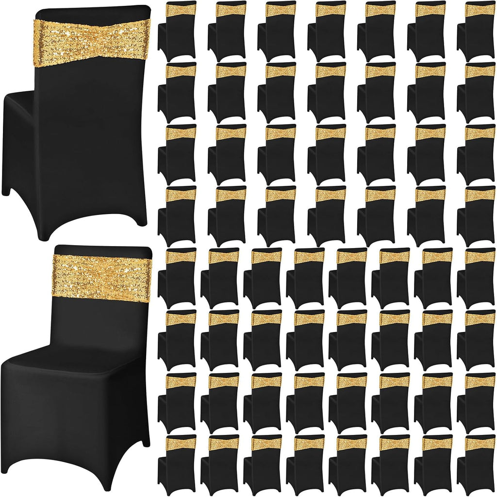 120 Pcs Chair Covers and Sashes, Stretch Spandex Chair Covers with Shiny Sashes for Wedding Party Banquet Dining