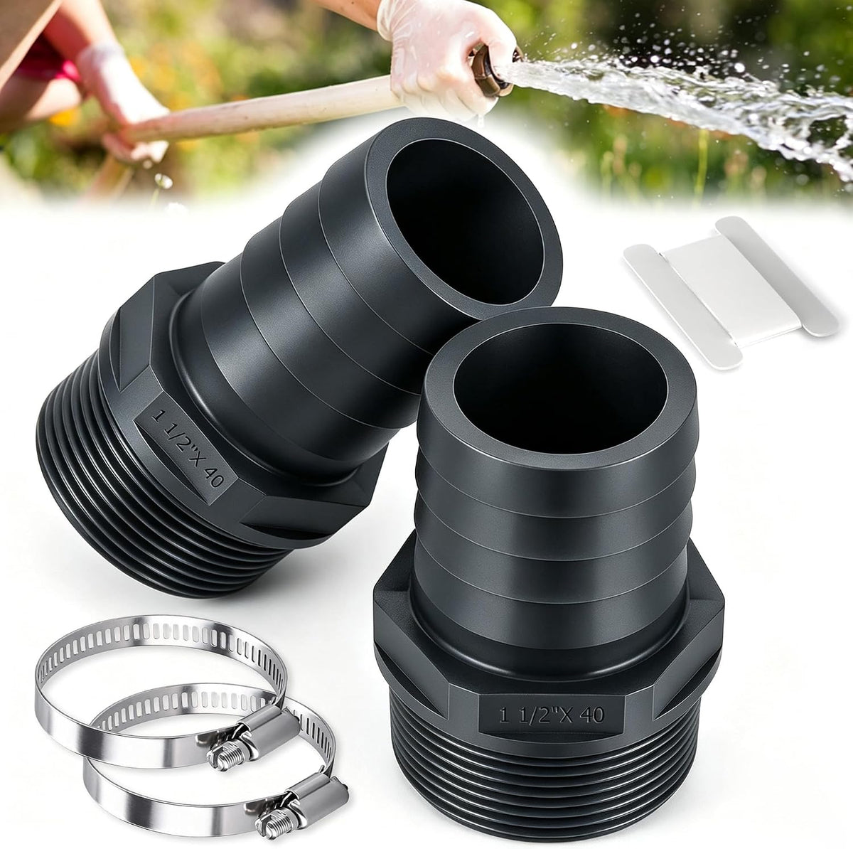 2PCS 1-1/2" PVC Barbed Hose Fittings with NPT Adapter