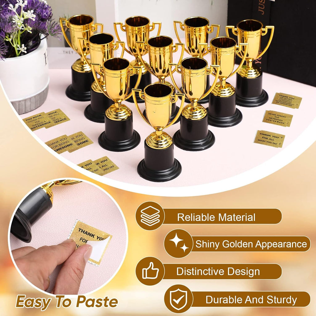 24 Pcs Mini Trophies Awards Plastic Gold Trophy Cups Party Favors Adults Metal Trophy with Stickers for School