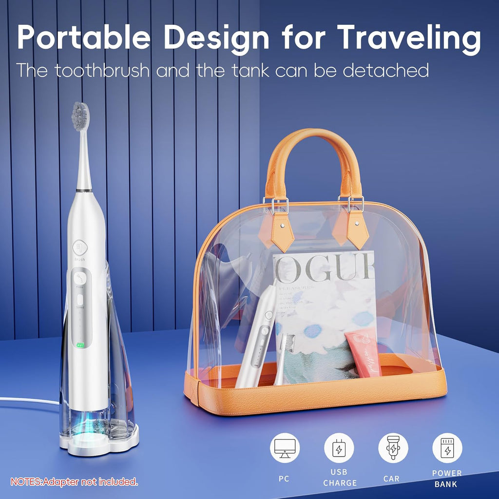 Electric Toothbrush with Water Flosser -Cordless 3-in-1 Flossing Toothbrush Sonic 2.0 for Braces & Travel, 30-Day