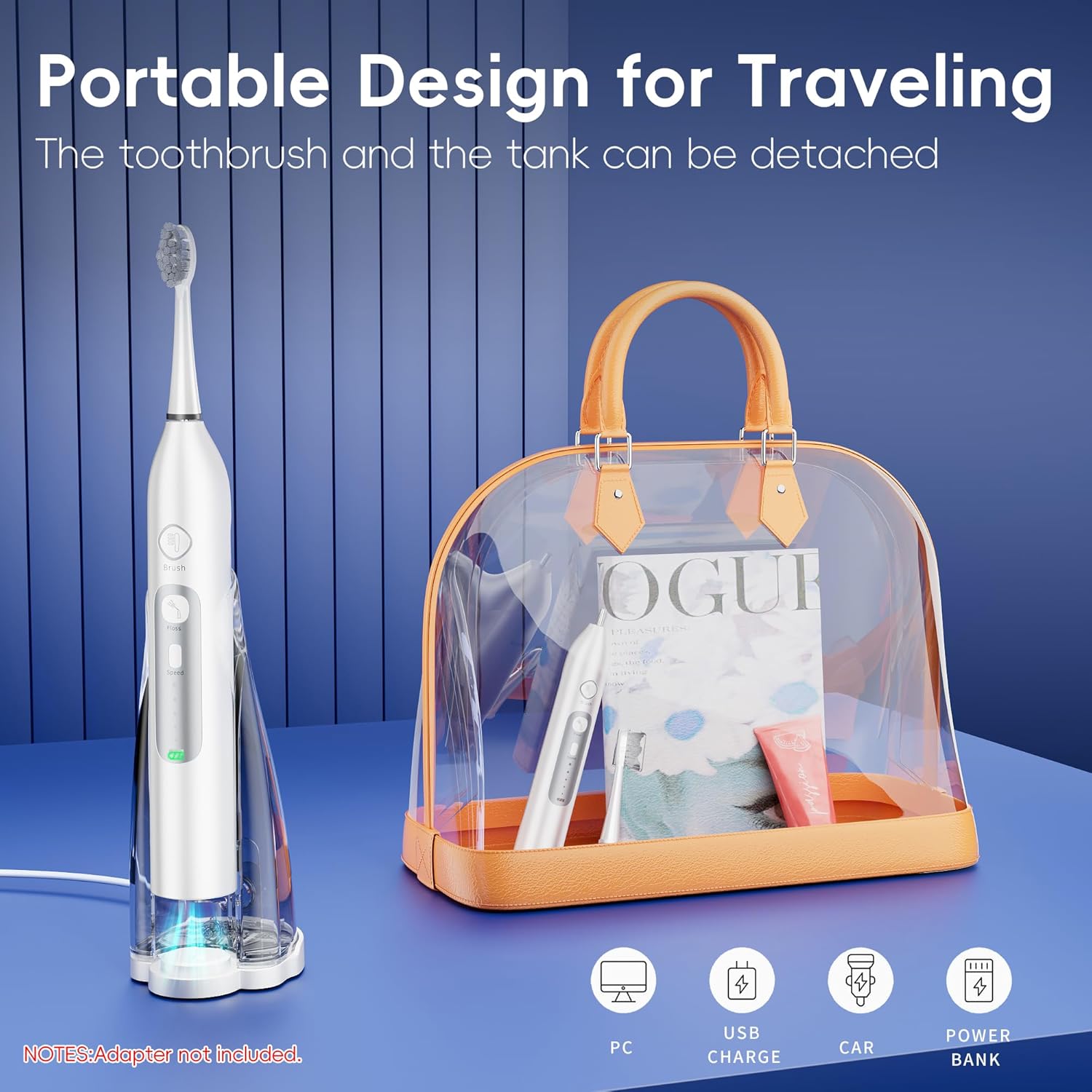 Electric Toothbrush with Water Flosser -Cordless 3-in-1 Flossing Toothbrush Sonic 2.0 for Braces & Travel, 30-Day