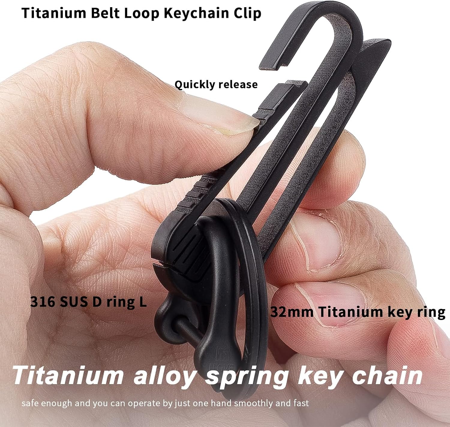 Titanium Belt Key Clip,Quick Release key organizer (Black RK1+D)