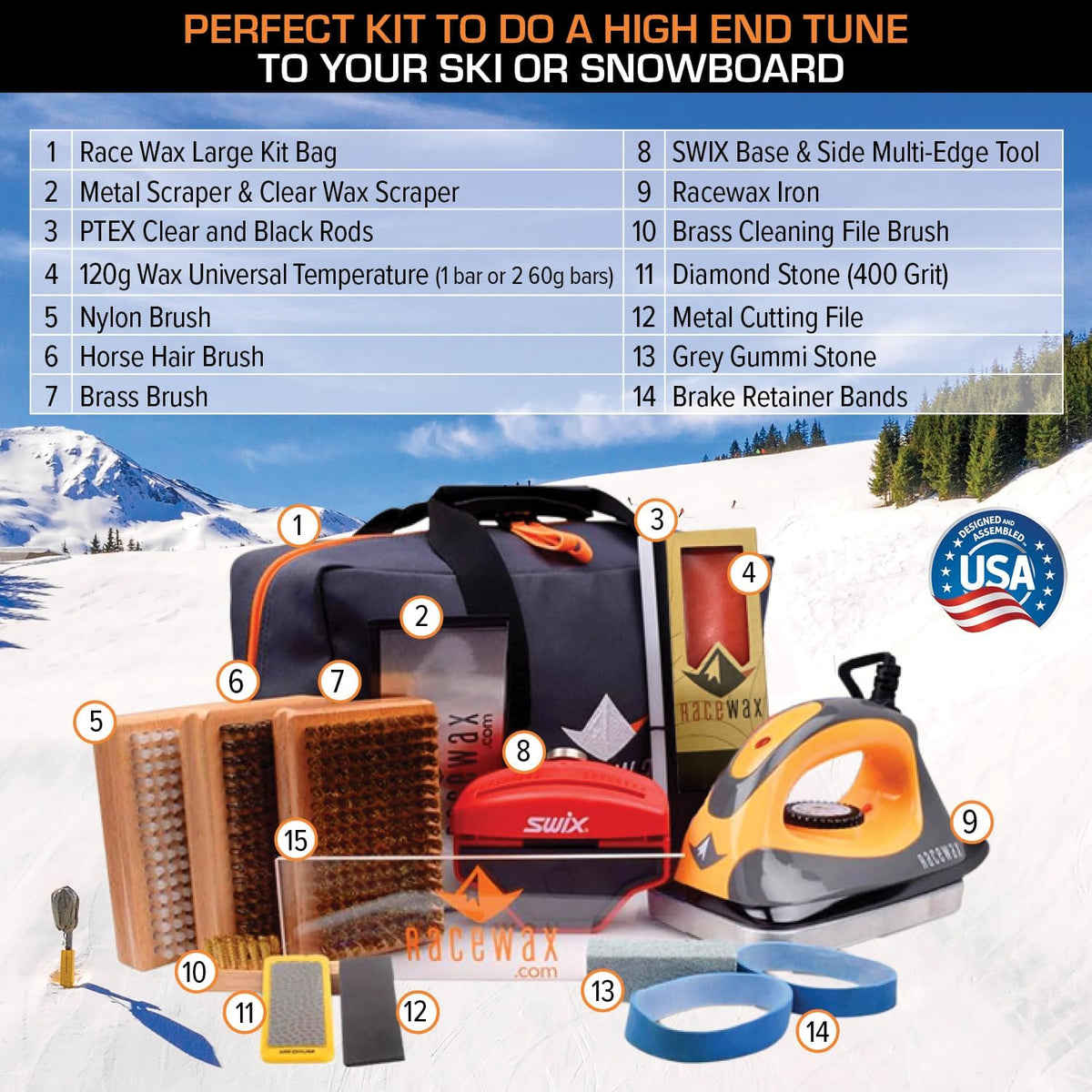 Elite Ski Wax Tuning Kit Plus All Metal World Cup Ski Vise - (ZS-8008)