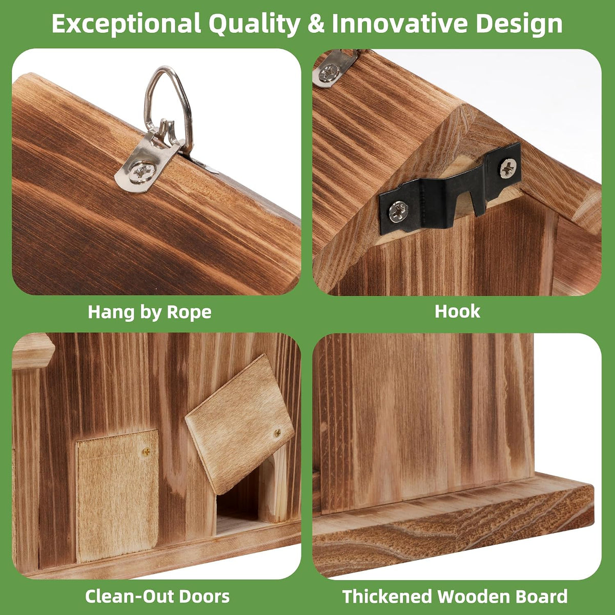 Bird House for Outside, 5 Hole Hanging Wooden Birdhouse Feeder