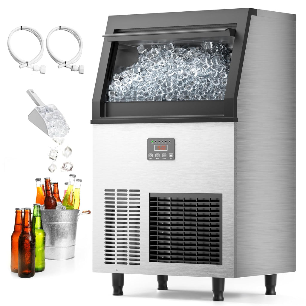 Commercial Ice Maker Machine 200lbs/24H, Air Cooled Under Counter Ice Maker with 50lbs Ice Storage, Stainless Steel