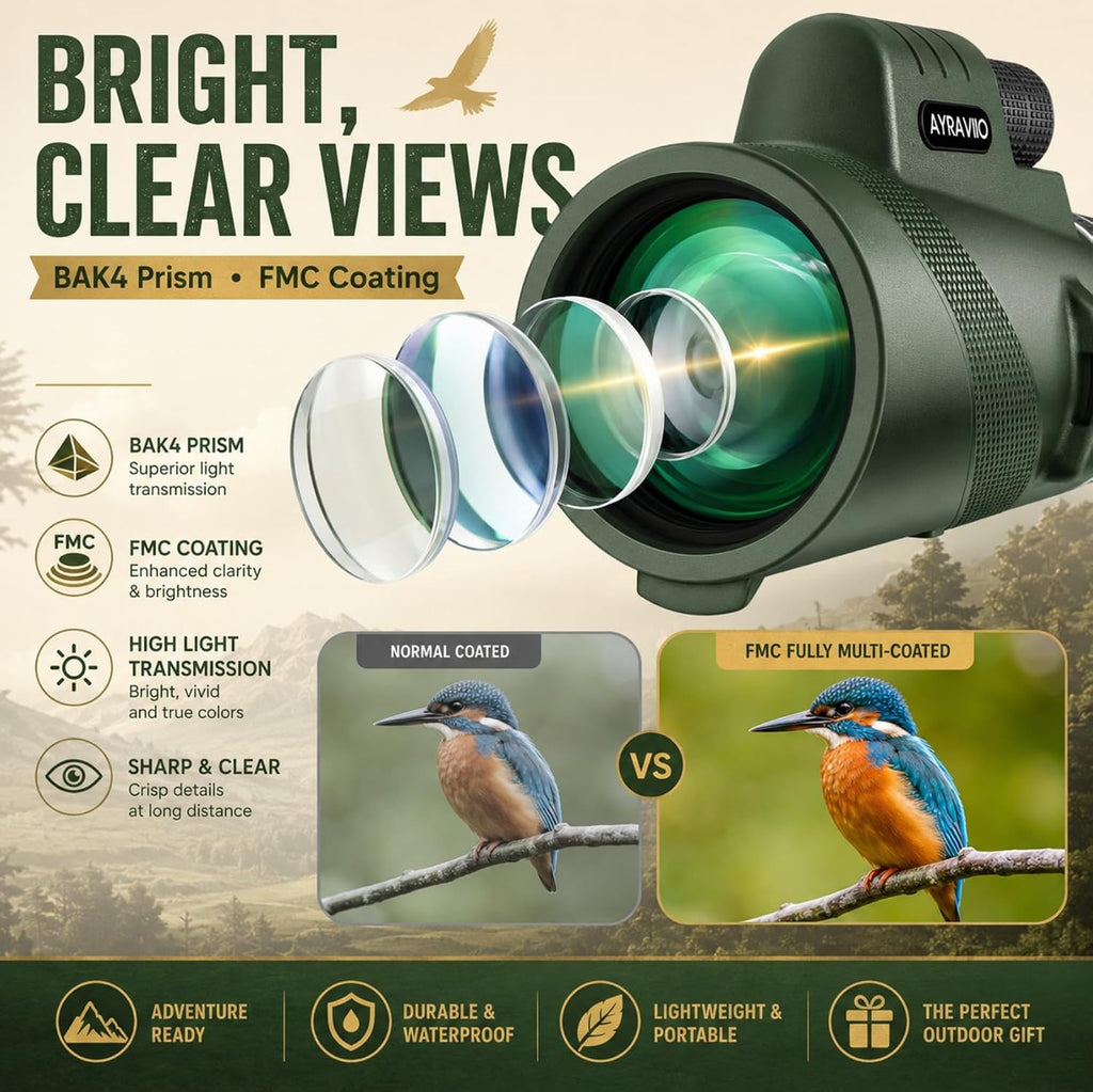 Birthday Gifts for Men Dad Husband Teen, 10x42 Monocular for Outdoor/Hiking