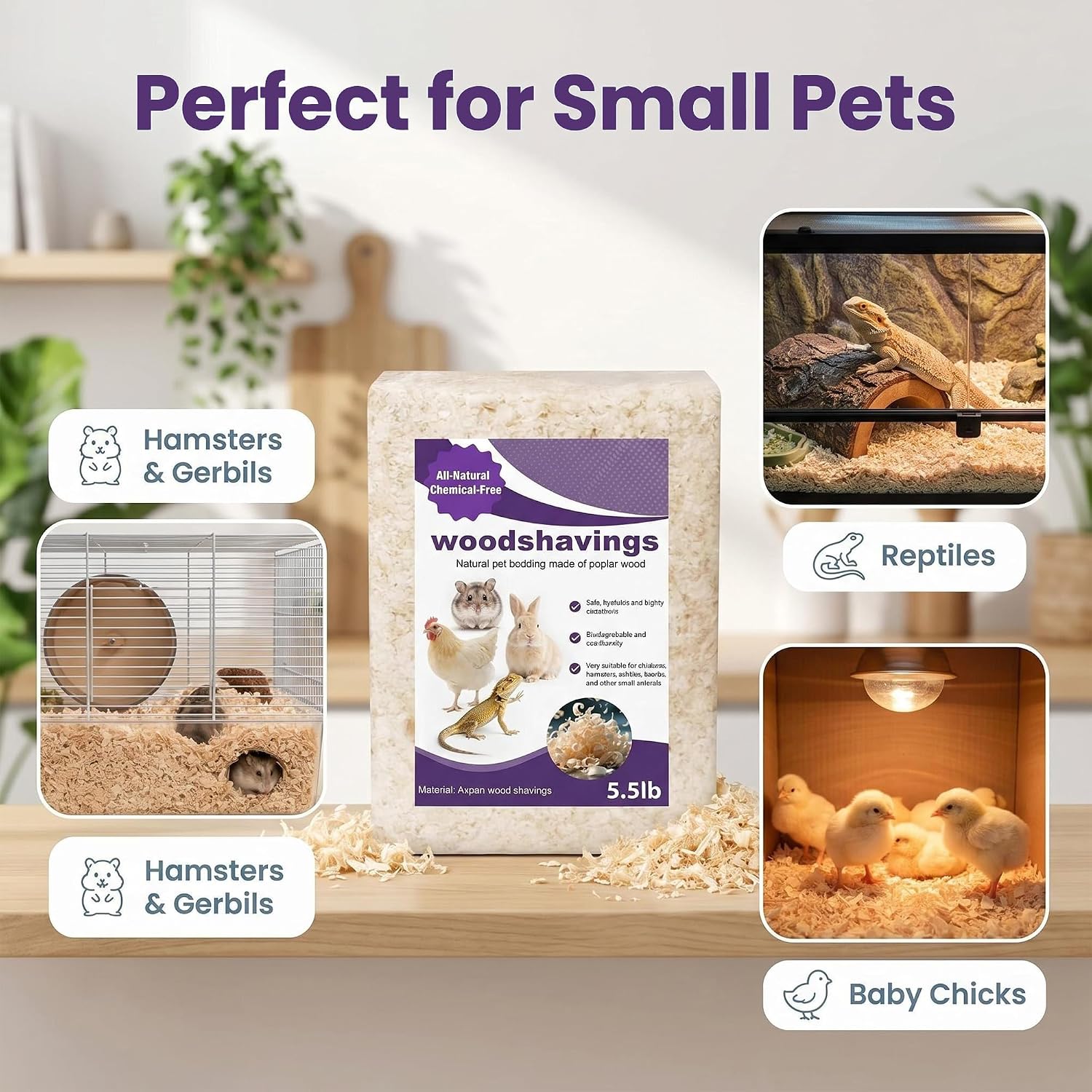Natural Aspen Shavings Pet Bedding, 4.5 lb,for Small Animals | Low-dust, ultra-absorbent aspen bedding with no added
