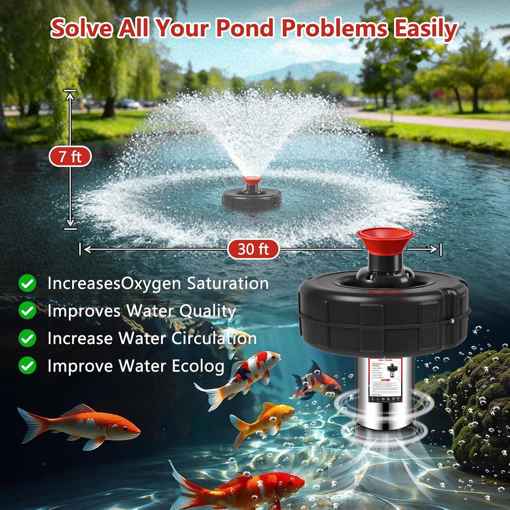Pond Fountain Aerator, 1HP 110V 15000GPH Floating Fountain Pump for Ponds