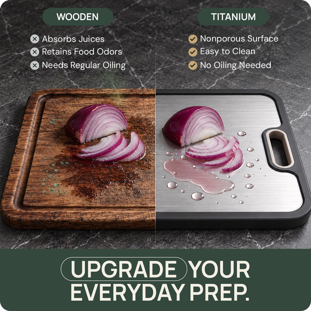 Titanium Cutting Board Double Sided, Heavy Duty Chopping Board with Cut Resistant Gloves, 5 Finger Guards & Thumb