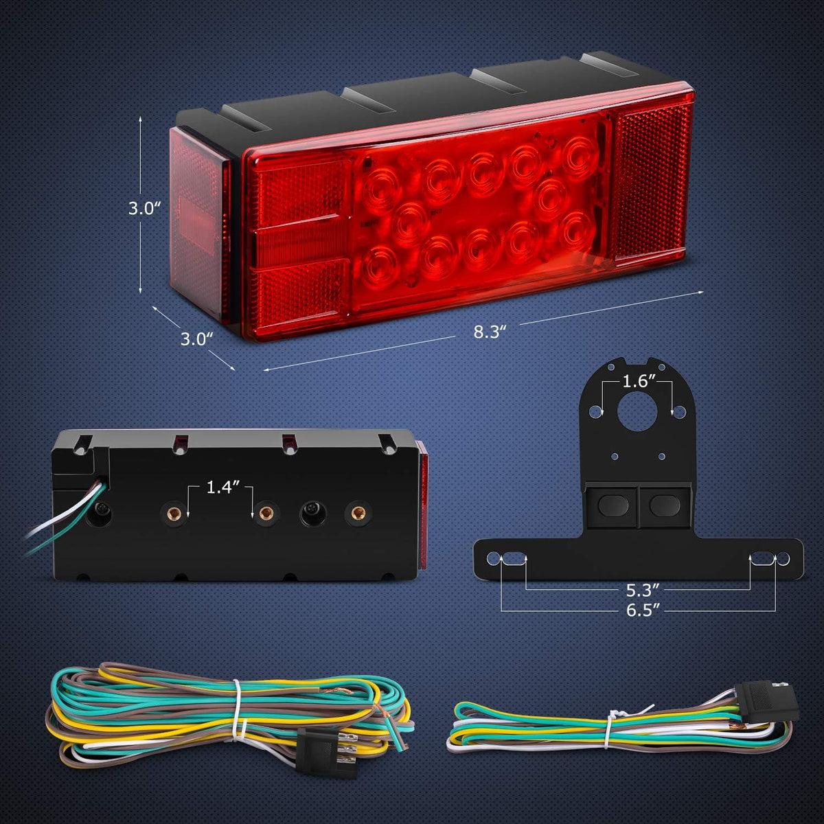 2PCS Rectangular Submersible LED Trailer Light Kit,IP68 Waterproof