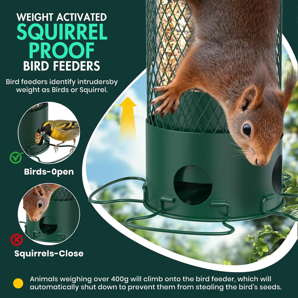 Metal Squirrel Proof Bird Feeders for Outdoors Hanging,Weight-Activated Large Capacity Feeder for Wild Finch