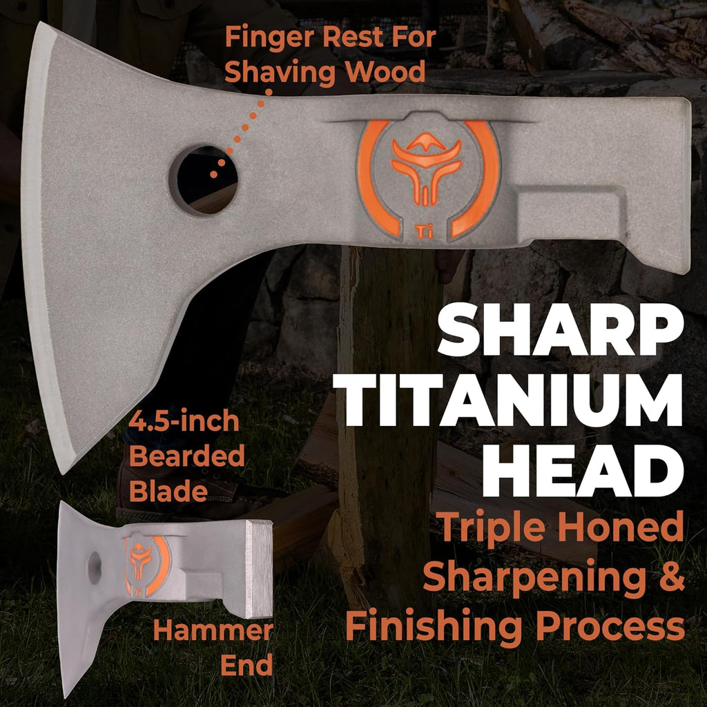 Wrango Tools - Titanium Tomahawk Axe - 45% Lighter Industrial Strength Titanium - Precision Triple-Honed Edge