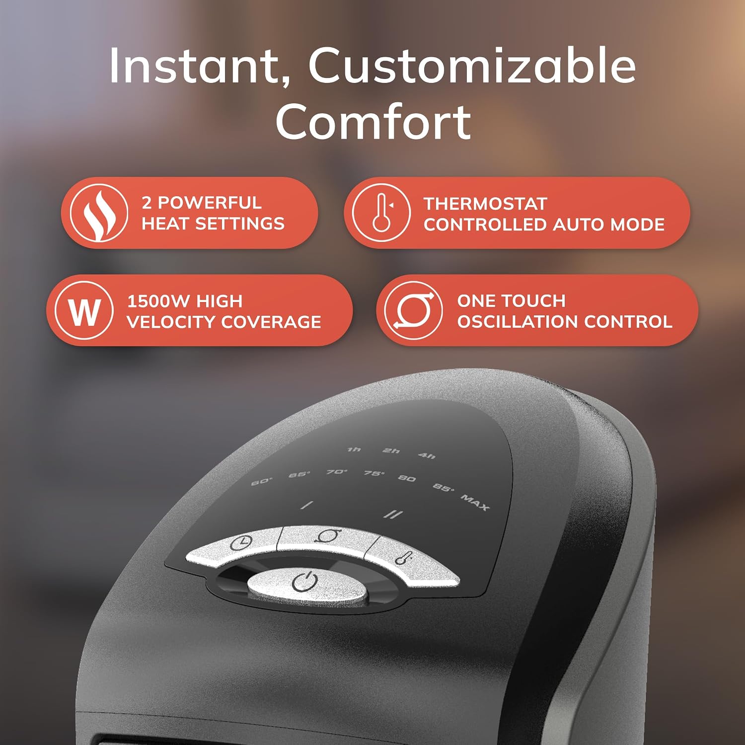 1500W Ceramic Tower Space Heater with Remote, Thermostat, Timer & Widespread Oscillation, Portable Electric Heater