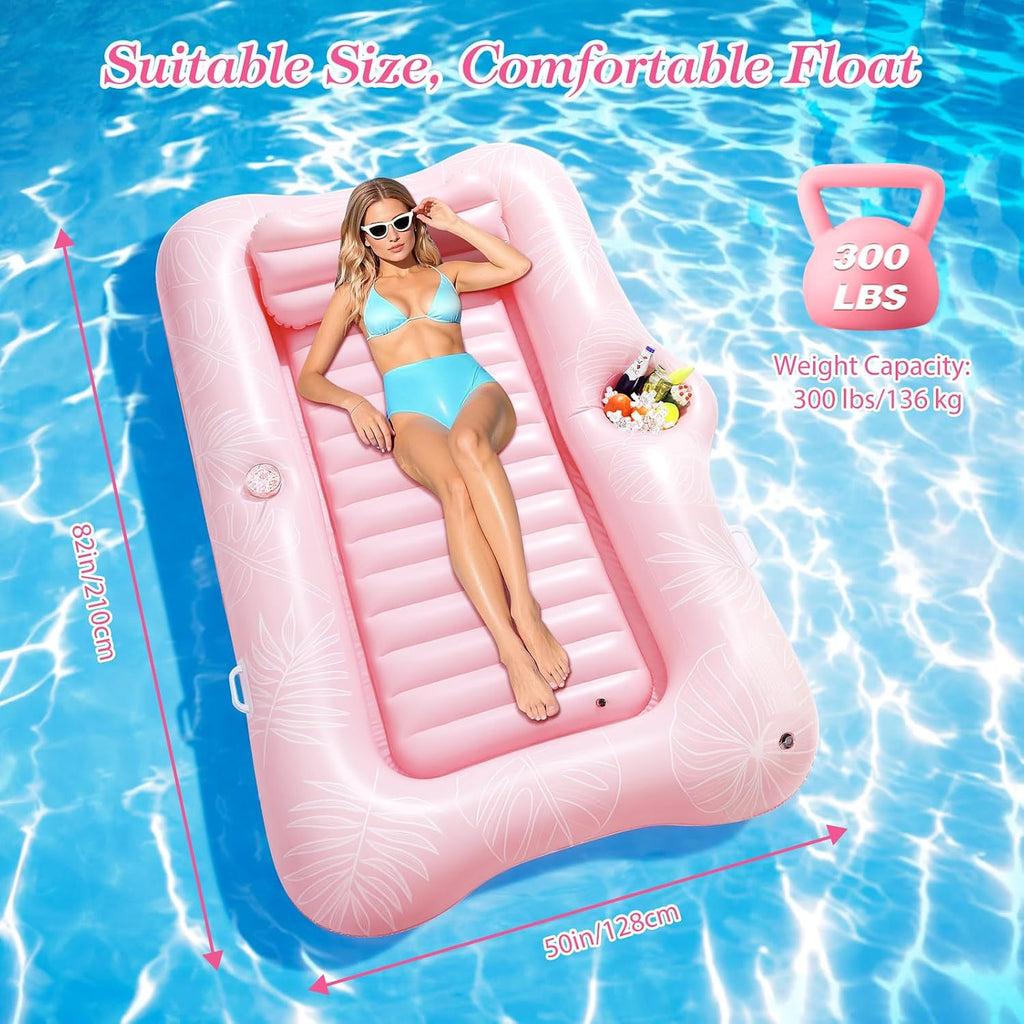Pool Floats Adult, Large Floating Bed with Ice Bar, Tanning Bed Pool Raft Inflatable Lounger with Drink Holder