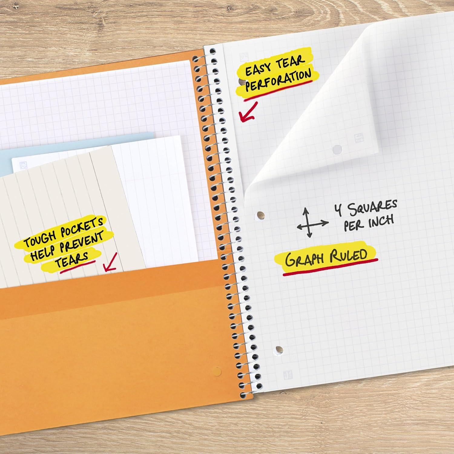 Spiral Notebook + Study App, 1 Subject, Graph Ruled Paper, 8-1/2" x 11", 100 Sheets, Fights Ink Bleed, Water