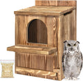 Large Owl House with Wood Shavings, Carbonized Pine Wood Nesting Box