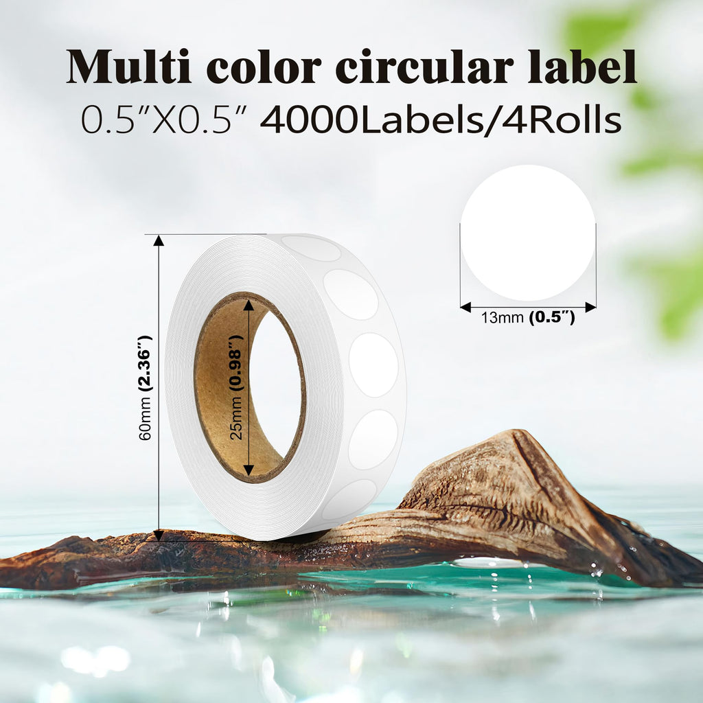 4 Rolls 4000 Dot Stickers 1/2 Inch Round Color Coding Label(White)