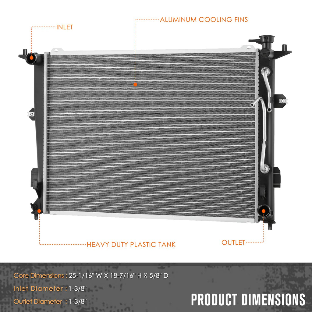 Aluminum Core Cooling Radiator Compatible with 2011-2016 Equus 1 Row Count
