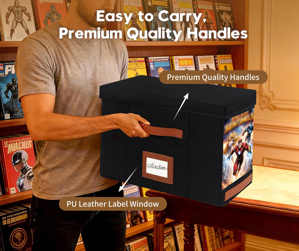 Comic Book Storage Box, Heavy Duty Collapsible with Window, 3-Pack