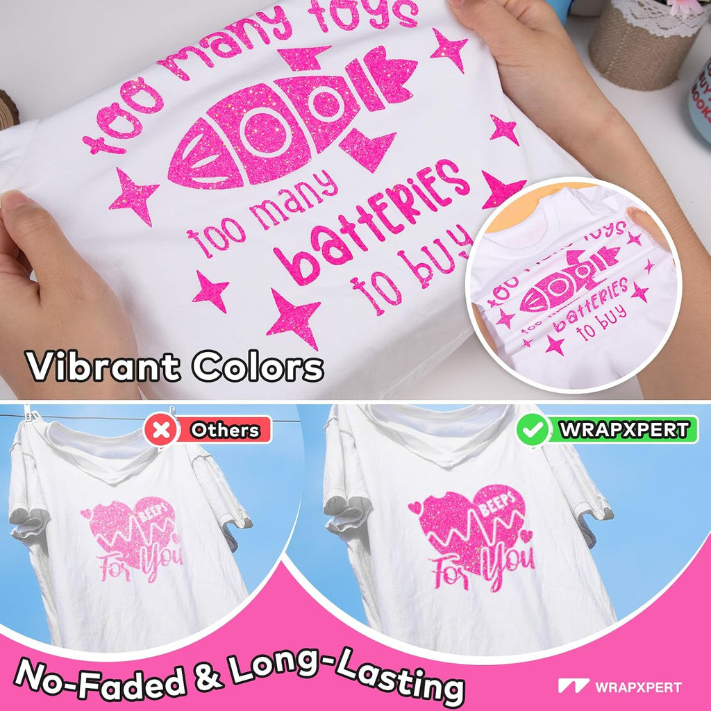 Pink Glitter HTV Hot Pink Heat Transfer Vinyl Roll,10" x 5ft Sparkle Iron on Vinyl Rolls for Heat Press Design