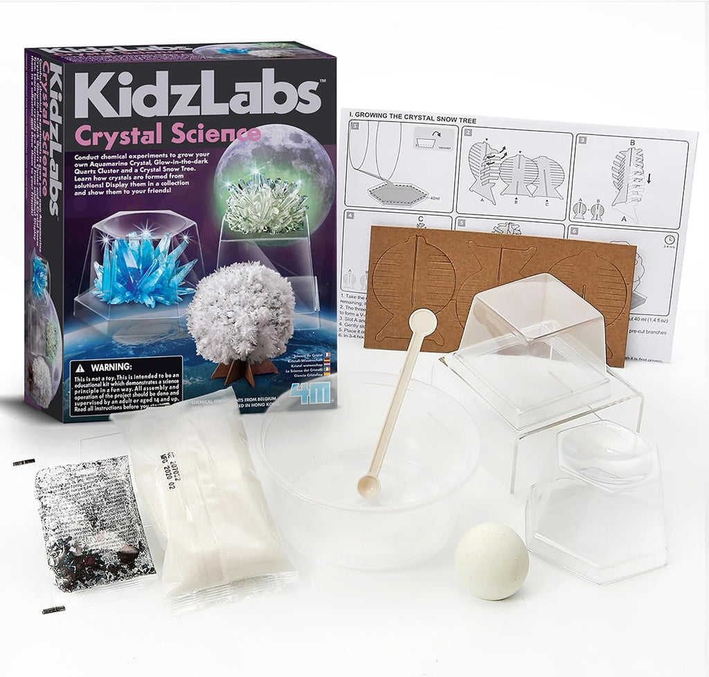 KidzLabs Crystal Science Kit - Grow 3 Crystals, STEM Chemistry DIY Set | Includes aquamarine, glow-in-the-dark moon