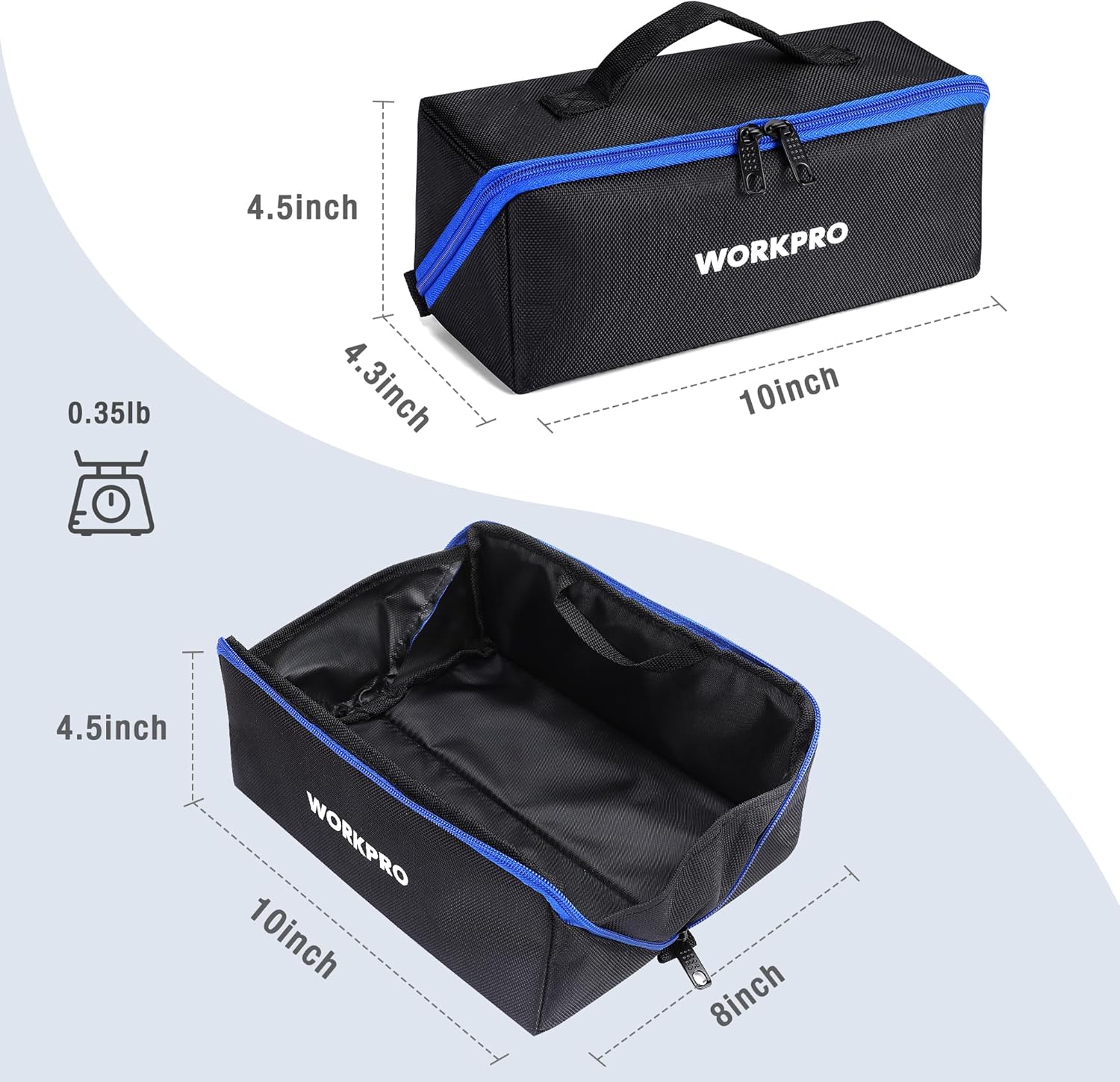 Tool Bag, 10" Wide Mouth Utility Tool Bag with Zipper, Heavy Duty Tool Storage Bag, Multipurpose Tool Case Small Tool