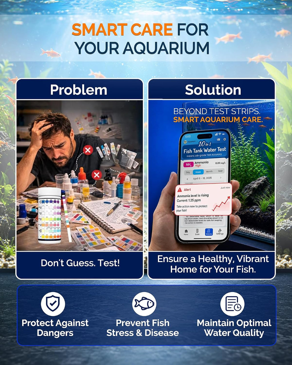 Digital Aquarium Water Test Kit, App-Enabled 10-in-1 Fish Tank Test Kit for Freshwater & Saltwater, Aquarium Test