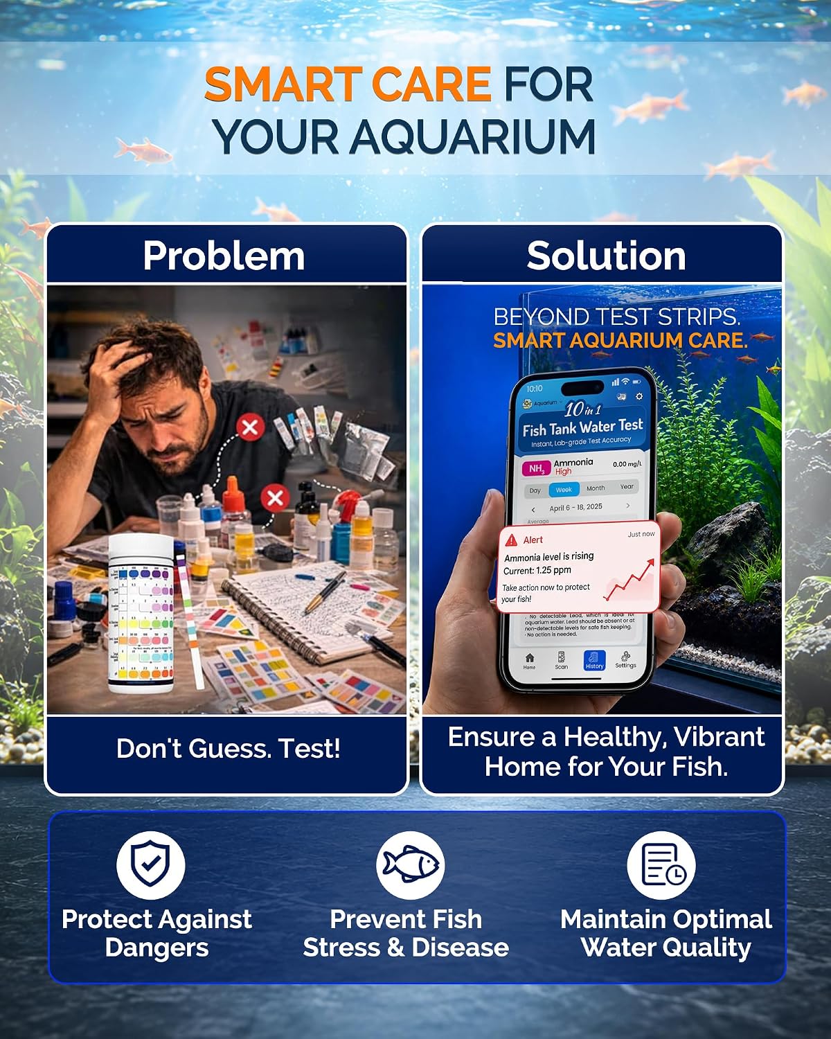 Digital Aquarium Water Test Kit, App-Enabled 10-in-1 Fish Tank Test Kit for Freshwater & Saltwater, Aquarium Test