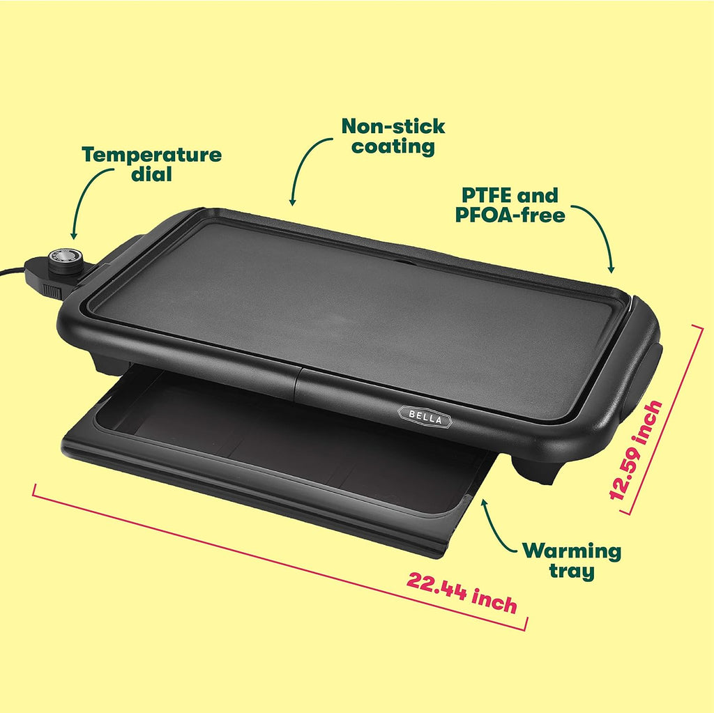 10"x18" Electric Griddle Non-Toxic, with Warming Tray, Copper/Black