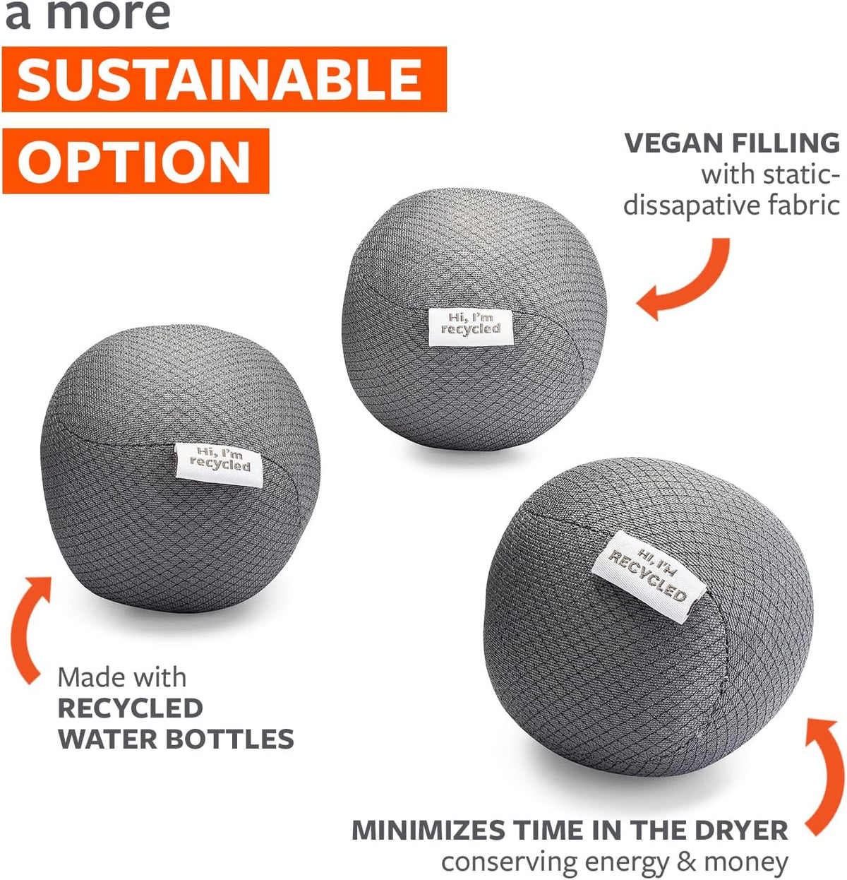 Quiet Giant Anti-Static Dryer Balls, Removes Static, Vegan
