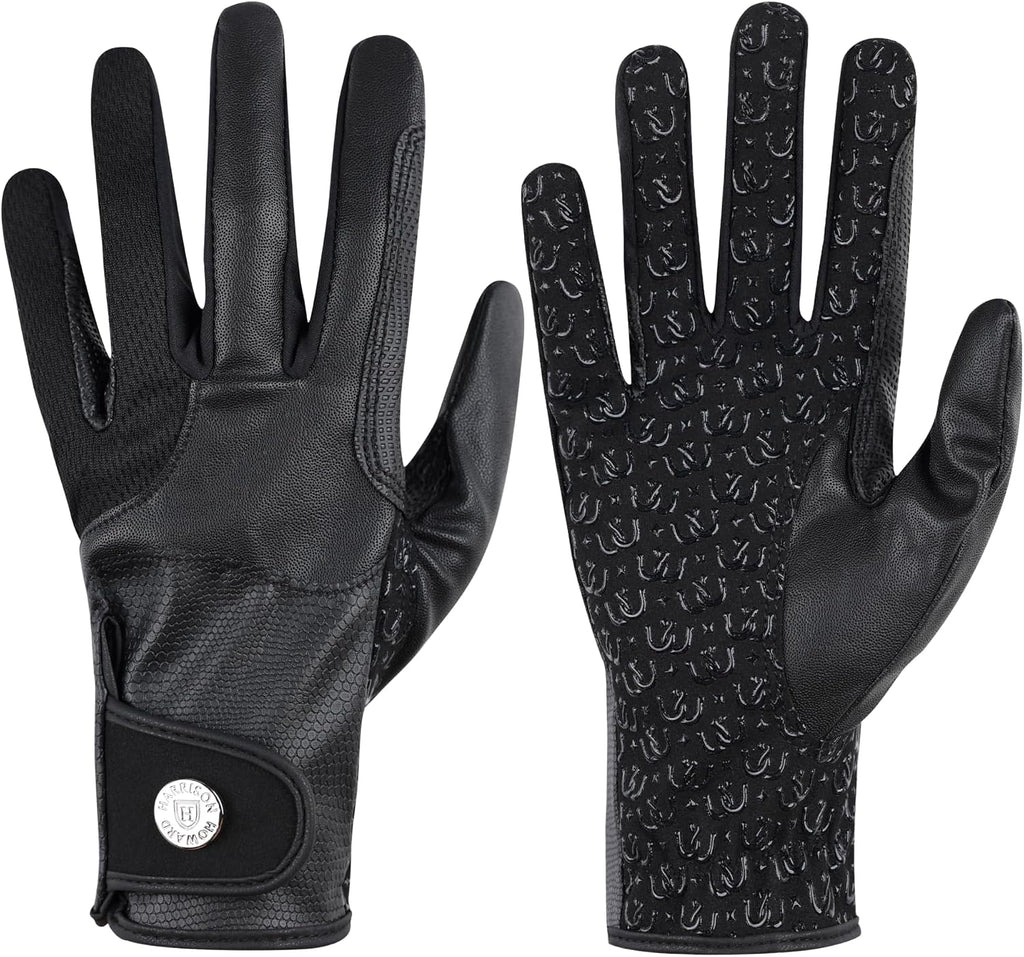 Riding Gloves Equestrian Women All-Season PU Leather Horse Riding Gloves Horseback Non-Slip Silicone Palm