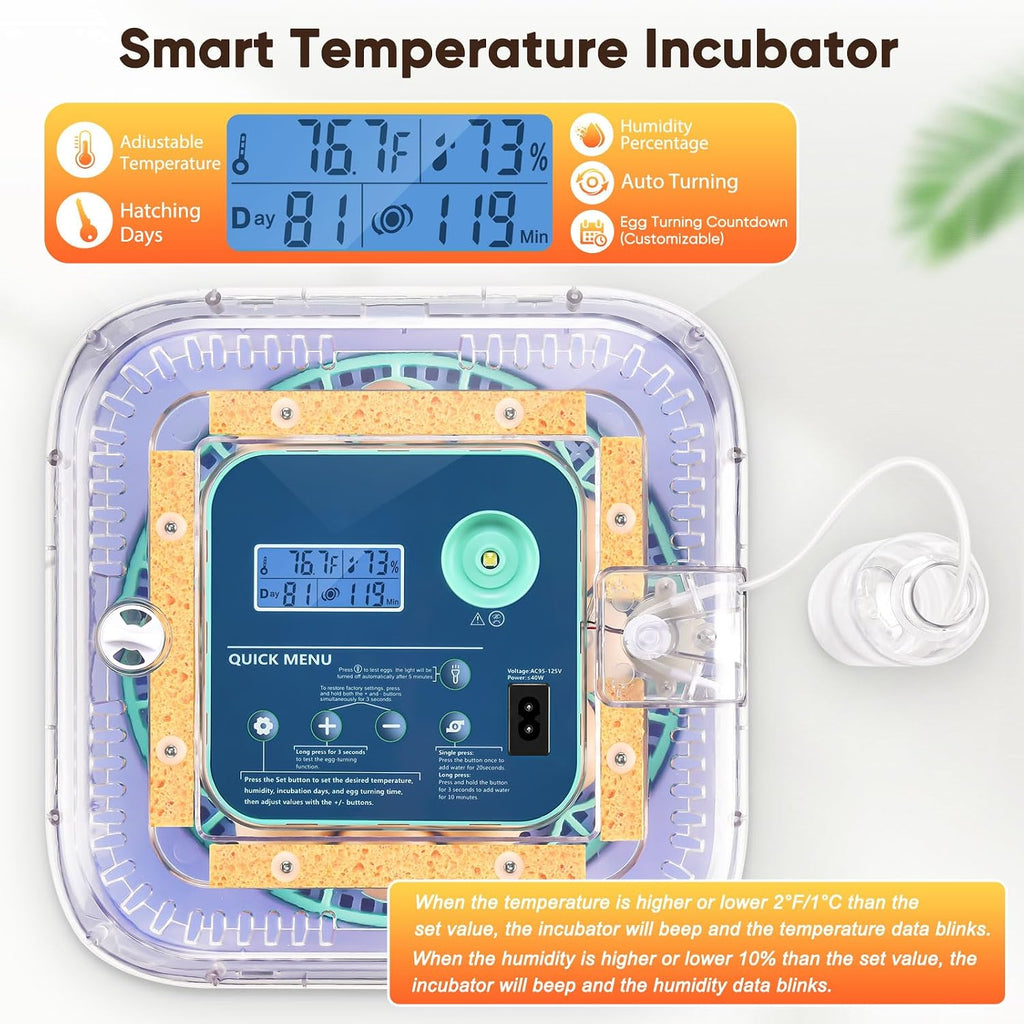 Incubators for Hatching Eggs with Digital Display, Chicken Incubator with Temp & Humidity Control, Auto Egg Turner