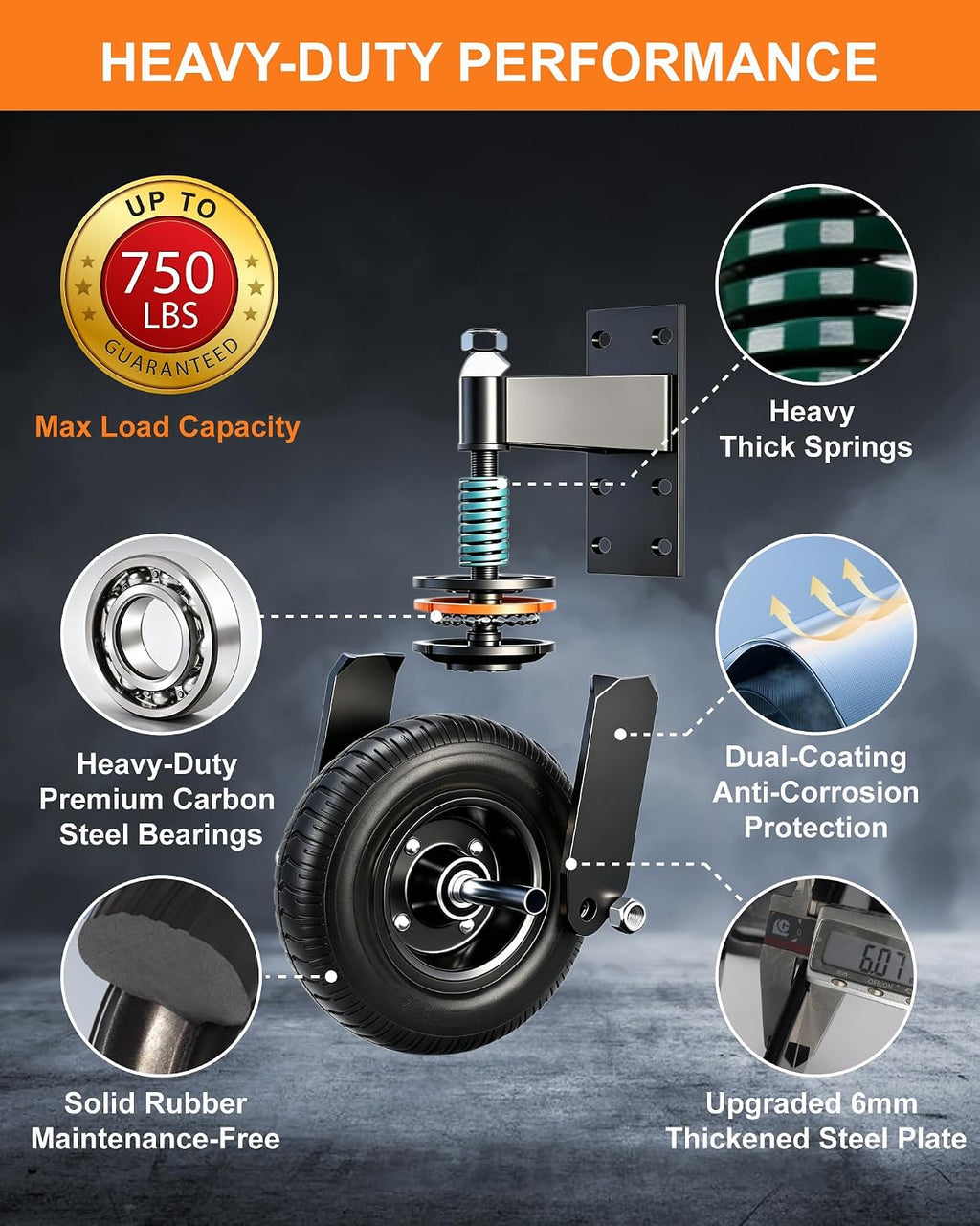 Gate Wheel - 8inch Heavy Duty Gate Wheels for Wooden Gate and Fence or Farm Metal Tube Swing Gate, Gate Caster with