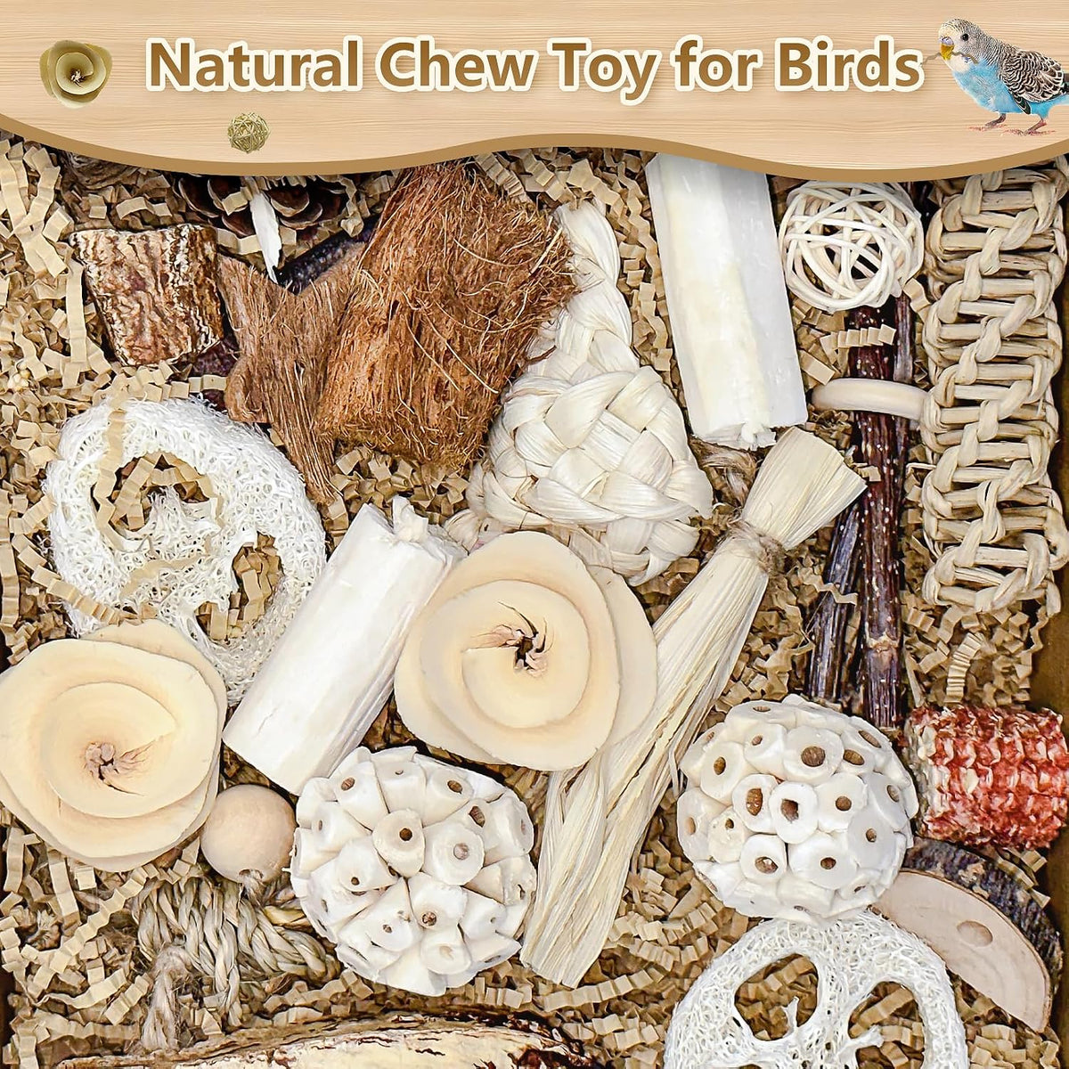 Natural Bird Toy Foraging Parrot Shredding Toys Box Conure Chewing Toys for Cockatiel Lovebird Parakeet Budgie
