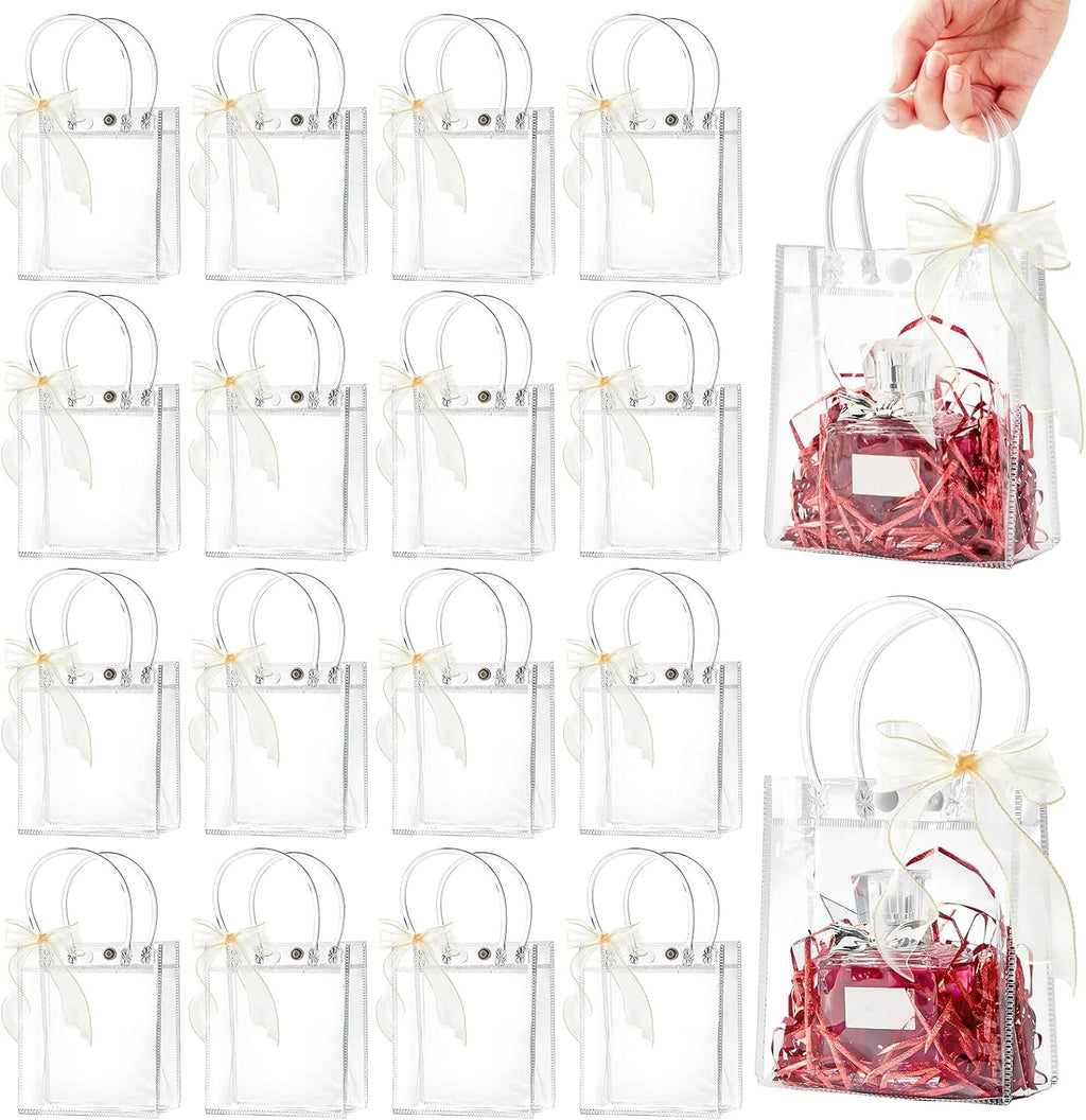 50 Pack 4.92" x 2.75" x 5.9" Clear Plastic Gift Bags with Handles