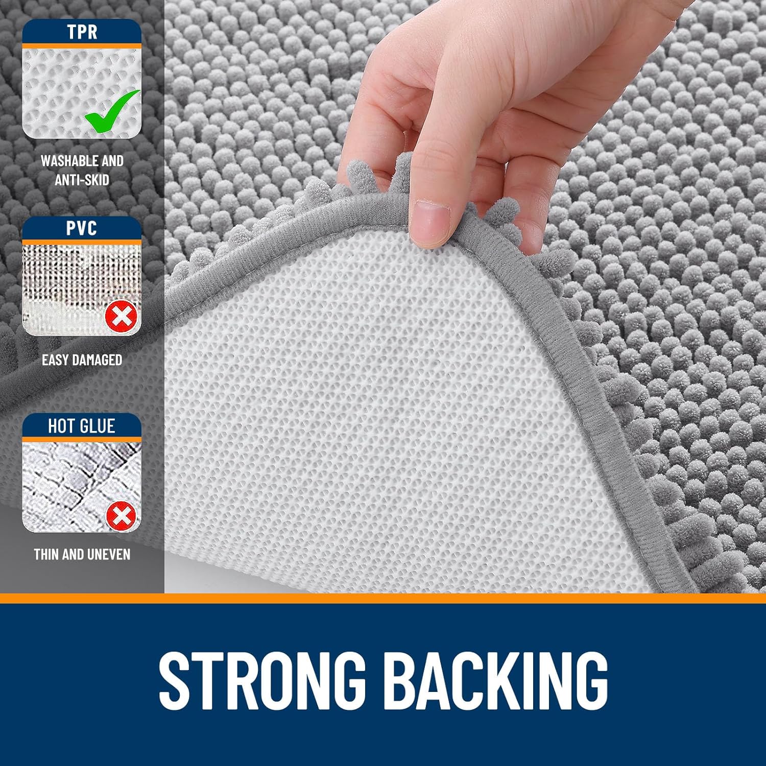 Bathroom Rugs 30x20, Extra Soft Absorbent Chenille Bath Rugs | Grey, Quick-Drying Rubber Backing, Machine Washable