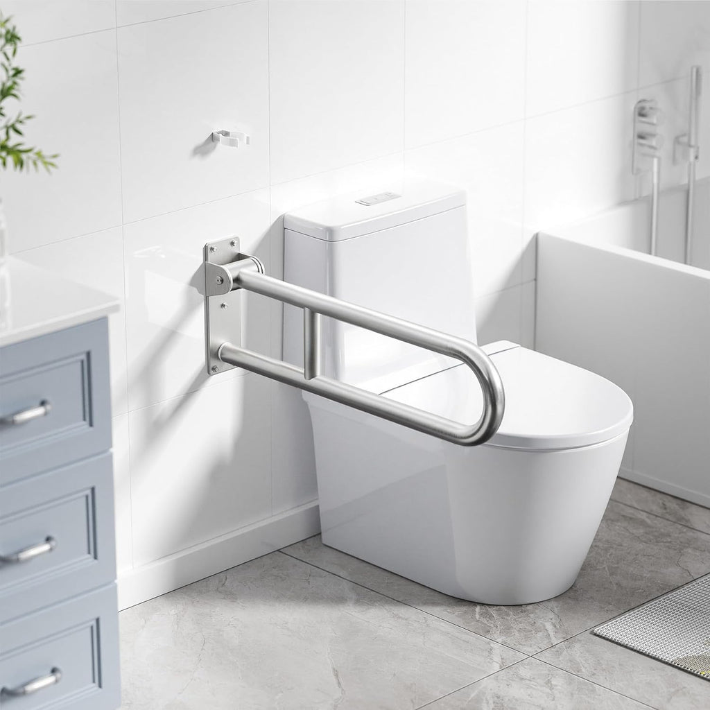 Toilet Grab Bar, Bathroom Safety Handrail Wall Mounted, 304 Stainless Steel Flip Up Folding Support Rail for Elderly