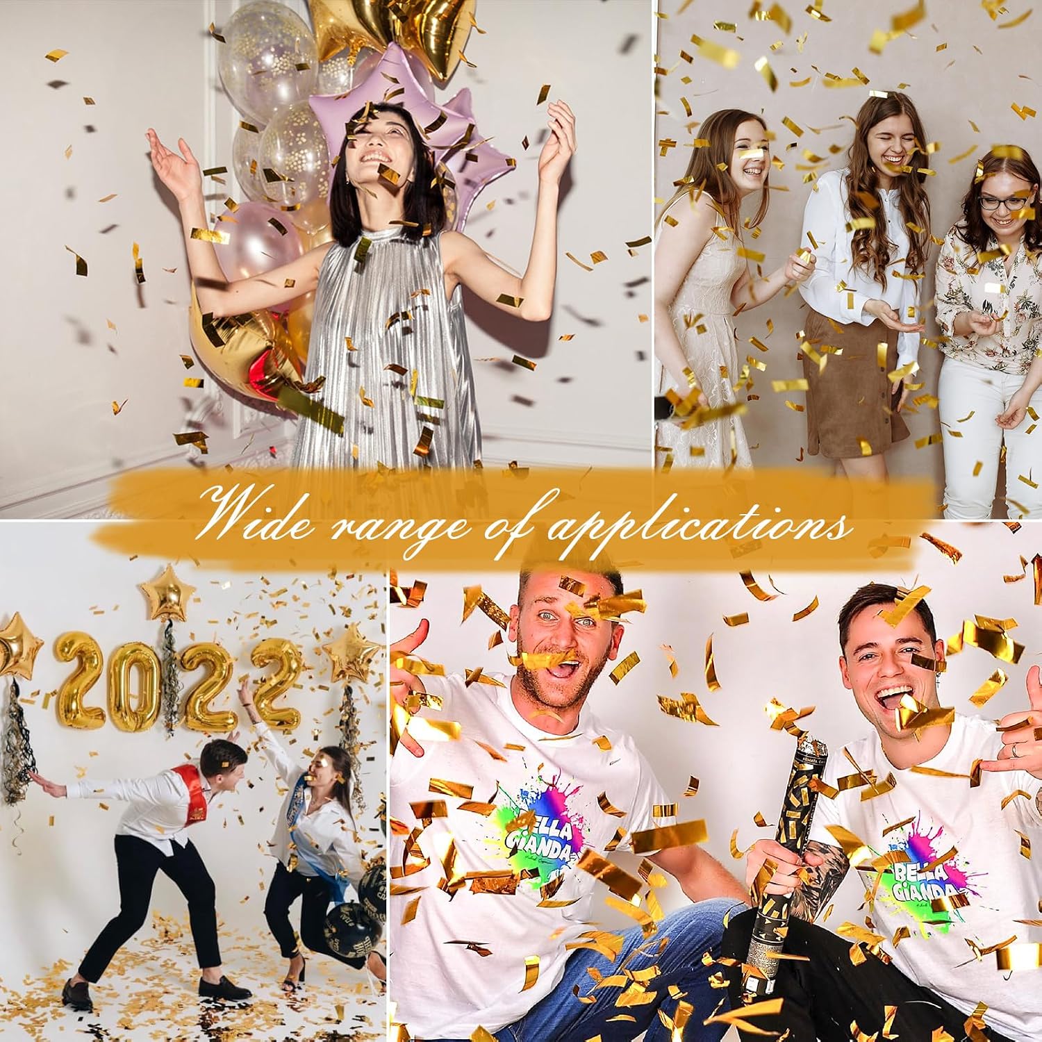 Confetti Cannons Confetti Poppers 5 Pack,15 Inch Gold Party Poppers Confetti Shooters, WORKKEEP Yello Confetti Pop